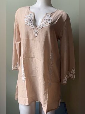 Armand Diradourian Silk Beaded Top with White Embroidery